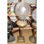 BRASS OIL LAMP WITH FROSTED GLASS SHADE