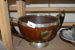 HARDWOOD HORN HANDLED AND SILVER PLATED MOUNTED FRUIT BOWL