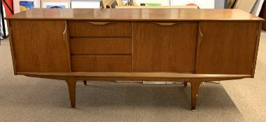 Mid-century teak sideboard with three doors and three drawers, 183cm long
