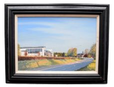 Brian Wigger, British 20th Century, EDP Building. Oil on board, signed, 1997, 13x19ins