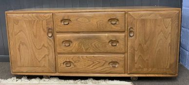 Ercol light elm sideboard with two doors and three drawers, 155cm wide