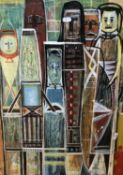 South African School, 20th Century, abstract perpendicular figures, oil on board, unsigned.Qty: 1