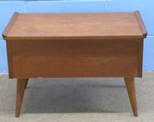 Mid-century teak Atomic workbox/coffee table with hinged lid, 64cm wide