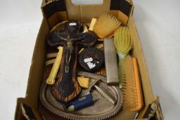 BOX OF MIXED ITEMS TO INCLUDE CRUCIFIX, BRUSHES ETC