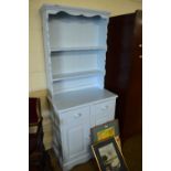 PALE BLUE PAINTED PINE DRESSER WITH TWO DOOR TWO DRAWER BASE, 79CM WIDE