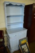 PALE BLUE PAINTED PINE DRESSER WITH TWO DOOR TWO DRAWER BASE, 79CM WIDE