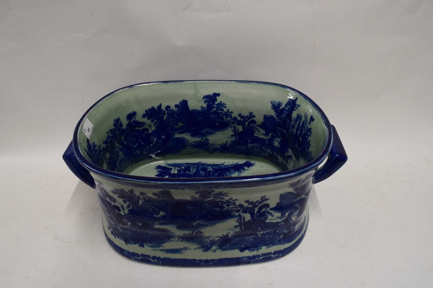 LARGE REPRODUCTION BLUE AND WHITE IRONSTONE FOOT BATH