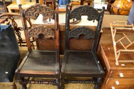 PAIR OF 19TH CENTURY DARK OAK CARVED CHAIRS IN THE YORKSHIRE OR DERBYSHIRE STYLE