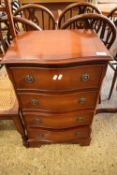 REPRODUCTION YEW WOOD VENEERED SERPENTINE FRONT FOUR DRAWER CHEST