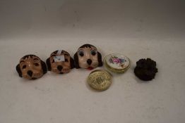 VARIOUS DOGS HEAD ORNAMENTS, PIN TRAYS AND OTHER ITEMS