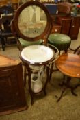 DARK WOOD WASH STAND WITH INTEGRAL MIRROR AND JUG AND BOWL SET