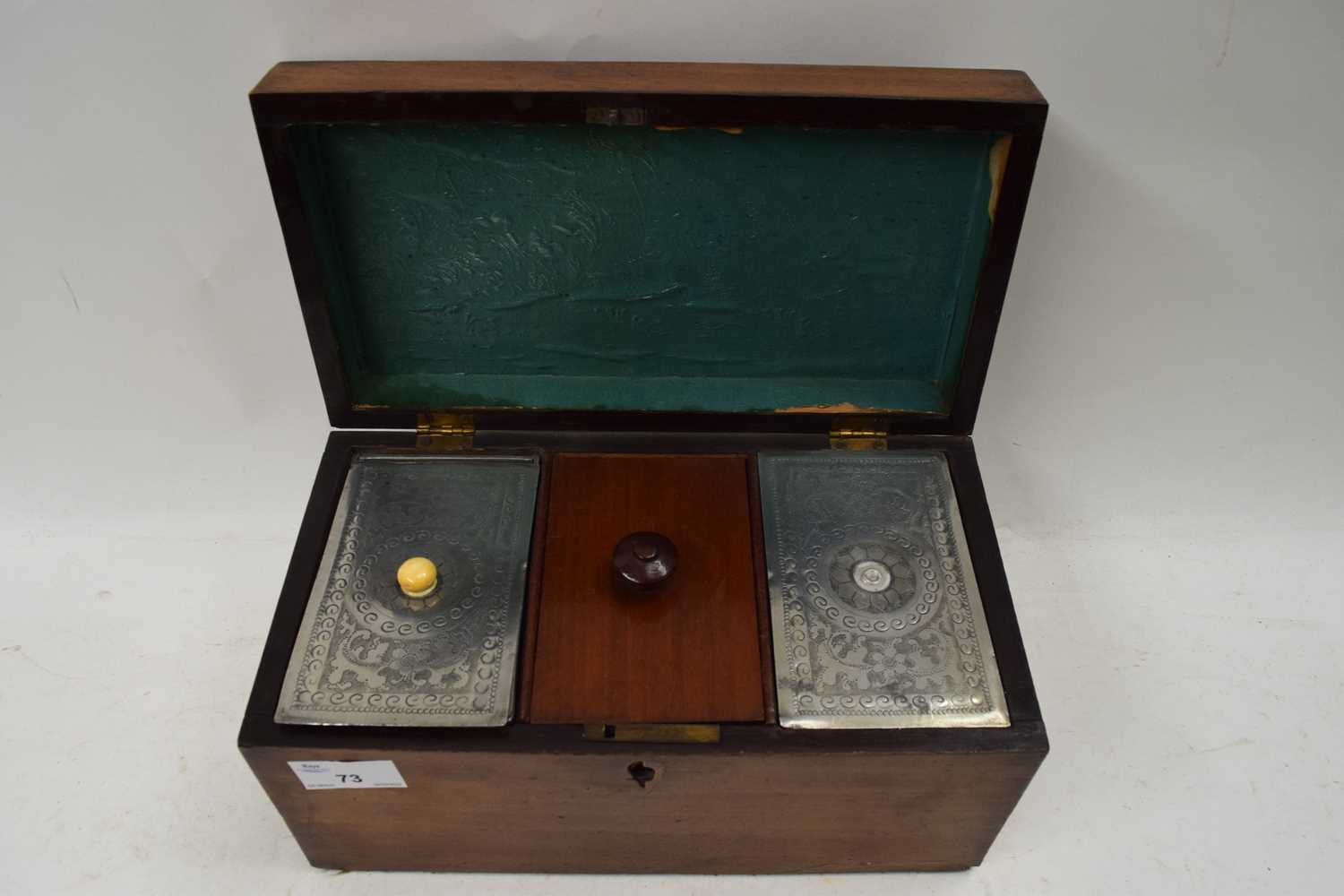 19TH CENTURY MAHOGANY TEA CADDY OF HINGED RECTANGULAR FORM