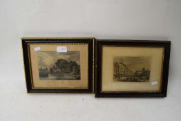 TWO 19TH CENTURY COLOURED ENGRAVINGS, NORWICH MARKET SCENE AND STUDY OF POTSWICK GROVE, BOTH F/G