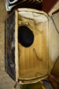 VINTAGE DOME TOP TRUNK CONTAINING BOWLER HAT, GLOVES ETC
