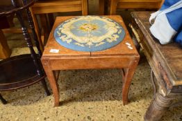 SMALL OAK FRAMED STOOL WITH TAPESTRY COVERED TOP
