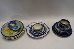 VARIOUS CERAMICS TO INCLUDE ROYAL DOULTON NORFOLK PATTERN TEA WARES, BOOTHS REAL OLD WILLOW