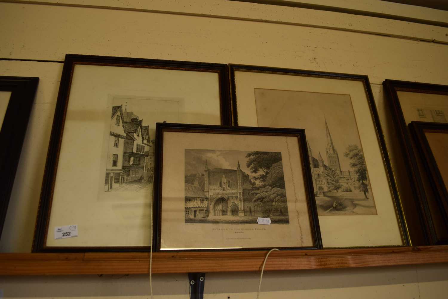 THREE VARIOUS BLACK AND WHITE PRINTS TO INCLUDE 'THE ENTRANCE TO THE BISHOPS PALACE, NORWICH',