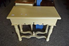 20TH CENTURY HALL TABLE WITH CREAM CRACKLE FINISH PAINTWORK AND 'X' FORMED STRETCHER, 80CM WIDE
