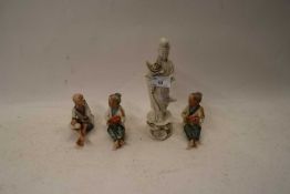 CHINESE BLANC DE CHINE FIGURE TOGETHER WITH THREE FURTHER JAPANESE PORCELAIN FIGURES (4)