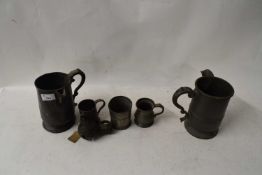 VARIOUS PEWTER TANKARDS AND OTHER ITEMS