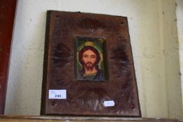 20TH CENTURY STUDY OF CHRIST IN A LEATHER MOUNTED FRAME