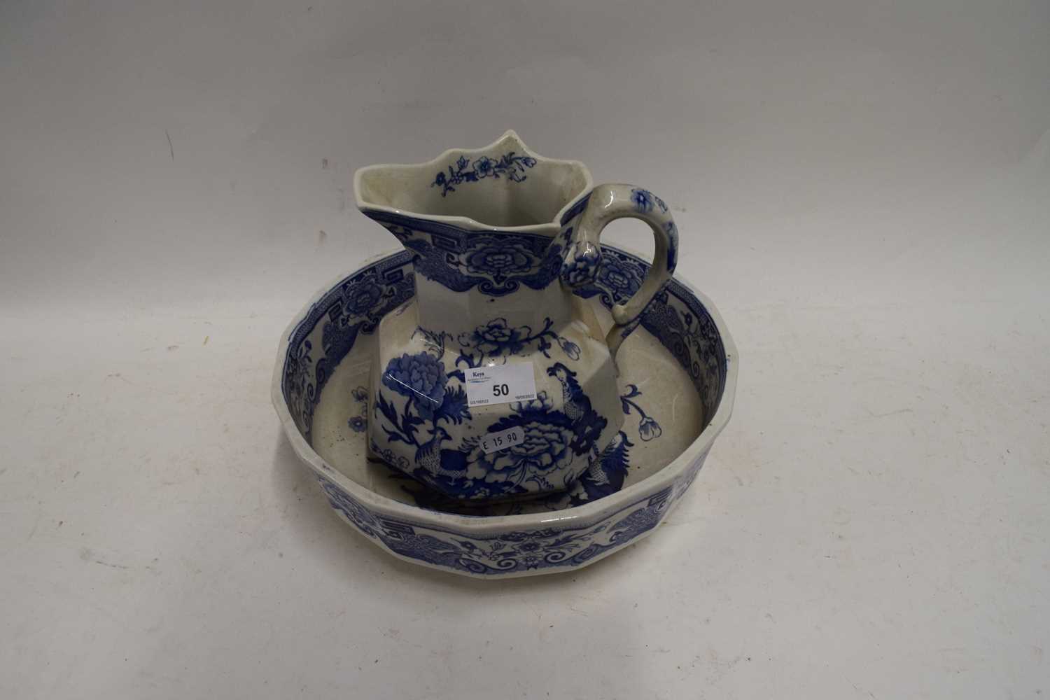 MASONS IRONSTONE BLUE AND WHITE WASH BOWL AND JUG