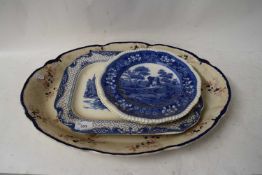 LARGE OVAL MEAT PLATE, PLUS FURTHER SPODE PLATES ETC