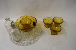 VARIOUS GLASS SUNDAE DISHES, CHEMISTS BOTTLES ETC