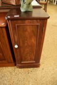 LATE VICTORIAN MAHOGANY BEDSIDE CABINET WITH WHITE CERAMIC HANDLE, 38CM WIDE