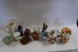 VARIOUS CERAMICS, PRESERVE POTS, SMALL DISHES, SUGAR CASTER ETC