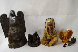 VARIOUS CONTEMPORARY MODELS RELATED TO NATIVE AMERICANS IN RESIN AND WOOD