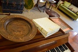 COPPER PICTURES - GIN LANE AND BEER STREET, WOODEN BOWL, AND A BOX OF PLACE MATS