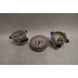 COLLECTION OF QUIMPER DOUBLE HANDLED BOWLS AND PLATES