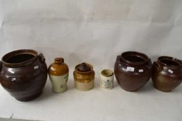 VARIOUS STONEWARE STORAGE POTS, SCRUMPY CIDER FLAGON AND OTHER ITEMS