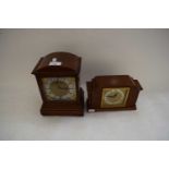 TWO MANTEL CLOCKS, CASED CUTLERY AND A FURTHER WOODEN BOX (4)