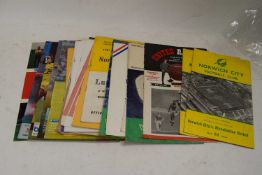 VARIOUS FOOTBALL PROGRAMMES TO INCLUDE NORFOLK SENIOR CUP FINAL, VARIOUS NORWICH CITY PROGRAMMES,