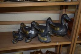 COLLECTION OF PEWTER AND BRASS MOUNTED STORAGE BOXES FORMED AS DUCKS