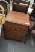 MAHOGANY FINISH THREE DRAWER BEDSIDE CABINET