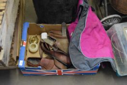 BOX OF MIXED ITEMS : GOLF SHOES, LEATHER BAG ETC