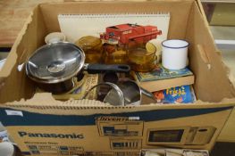 LARGE BOX OF VARIOUS HOUSE CLEARANCE ITEMS, KITCHEN WARES, CHILDREN'S BOOKS ETC