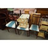 MIXED LOT PAIR OF DINING CHAIRS, FURTHER BEDROOM CHAIR AND A WICKER SHELF UNIT (4)
