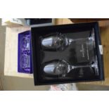 BOX CONTAINING PAIR OF DARTINGTON CRYSTAL WINE GLASSES AND BOXED EDINBURGH CRYSTAL WHISKY TUMBLERS