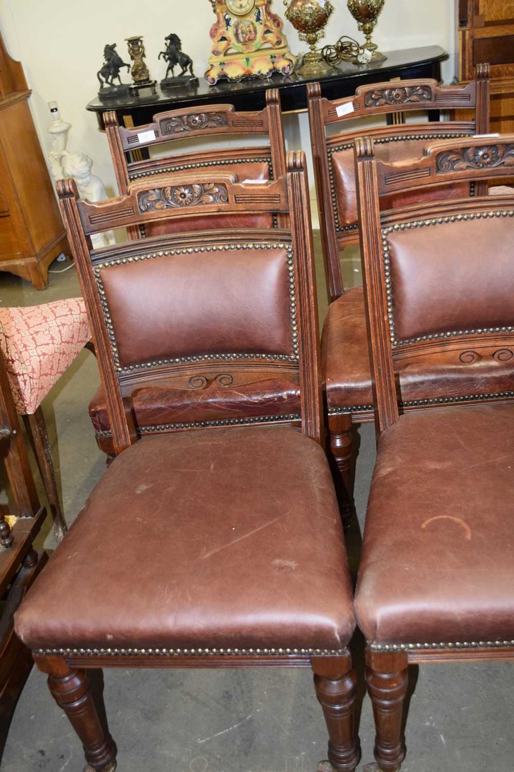 FIVE LATE VICTORIAN LEATHER UPHOLSTERED DINING CHAIRS - Image 2 of 2