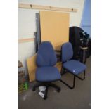 DISASSEMBLED OFFICE DESK AND TWO CHAIRS