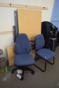 DISASSEMBLED OFFICE DESK AND TWO CHAIRS