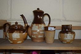 ROYAL DOULTON STONEWARE COFFEE POT, TEA POT, JUG AND BEAKER (4)