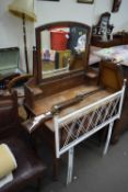 OAK TWO DRAWER DRESSING CHEST TOGETHER WITH A LARGE UPHOLSTERED FOOT STOOL