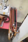 MIXED LOT OF WALKING STICKS, UMBRELLA ETC