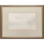 Jason Partner (British, contemporary), Wildfowl Over The Broad, signed and dated (1987),9x15ins,