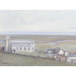 Desmond Cossey (British, b.1940), Salthouse Church, Oil on board, signed. 11x15.5ins